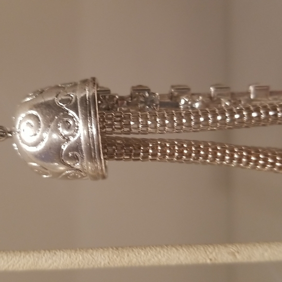 SILVER EARRINGS WITH DANGLING RHINESTONES - Picture 3 of 5